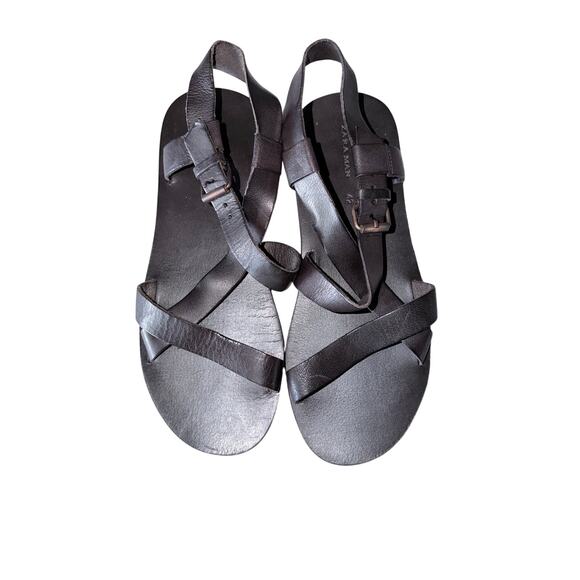 Zara men’s 9 dark brown strappy leather sandal EU 42 resort vacation cruise main image 2